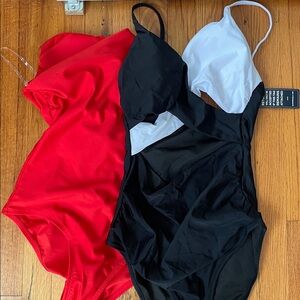 Kona Sol Vibrant Red Swimwear/ blooming jelly, black, and white swimwear